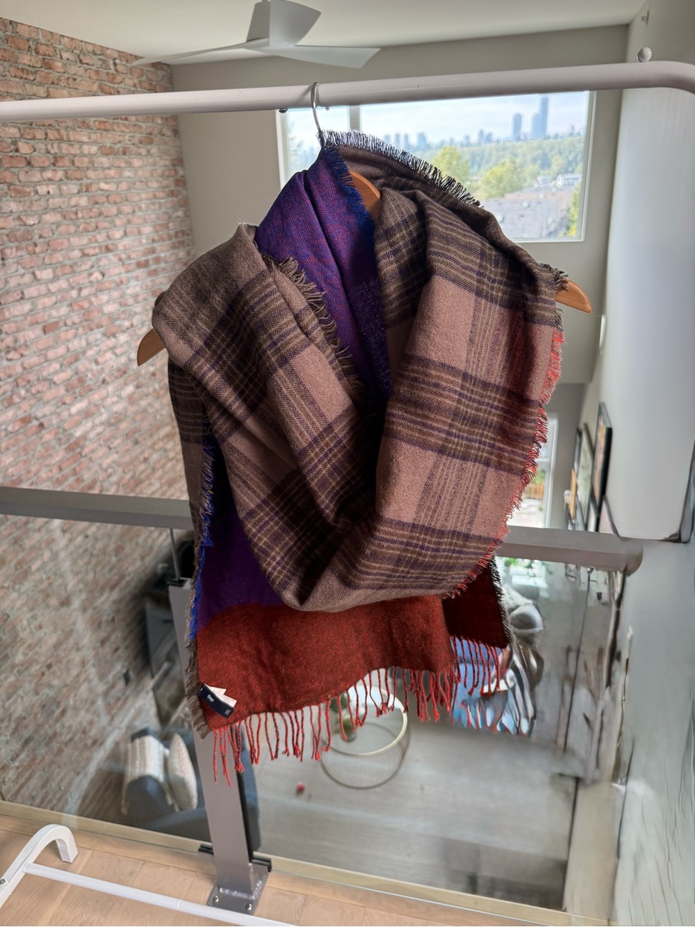 GAP Plaid Multi-Color Fringe Scarf - Brown, Purple, Rust